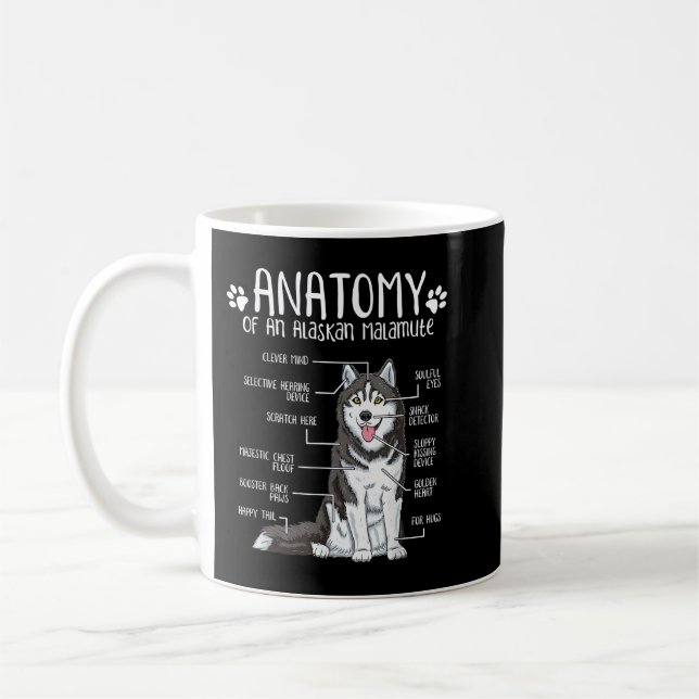 Funny Anatomy Alaskan Malamute Dog Lover  Kaffemugg (Vänster)