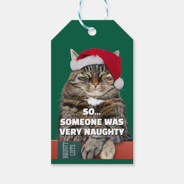 Funny angry cat Christmas  Presentetikett (Framsidan)