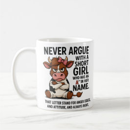 Funny Angry Cow Mug – Never Argue Short Girl  Kaffemugg