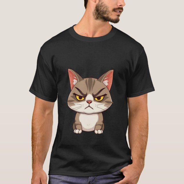 Funny Angry Grumpy Brown Cat Stare ✨🐾😠 T Shirt (Framsida)