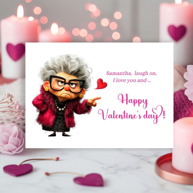 Funny Angry Lady Hot Pink Mood Valentine Julkort (Funny Angry Lady Hot Pink Mood Valentine

)