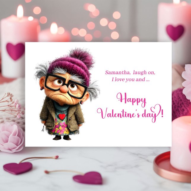 Funny Angry Lady In Bright Pink Valentine’s Day  Julkort (Funny Angry Lady In Bright Pink Valentine’s Day Card)