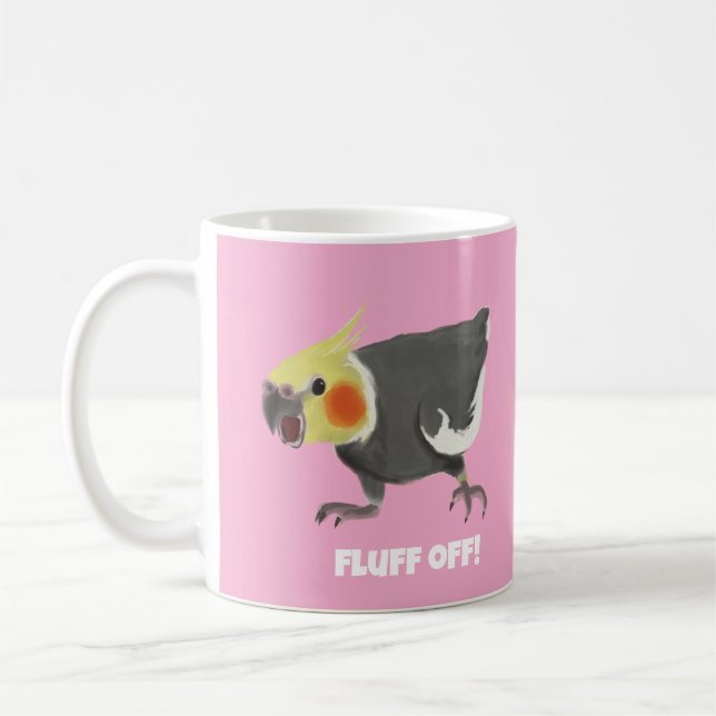 Funny Angry Normal Grey Cockatiel Fluff Off Kaffemugg (Vänster)