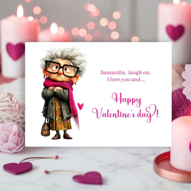 Funny Angry Old Lady Valentine Card Hot Pink Julkort (Funny Angry Old Lady Valentine Card Hot Pink)