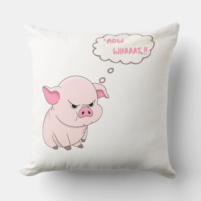Funny Angry Pig Now Whaaat Meme Throw Pillow Kudde (Framsida)