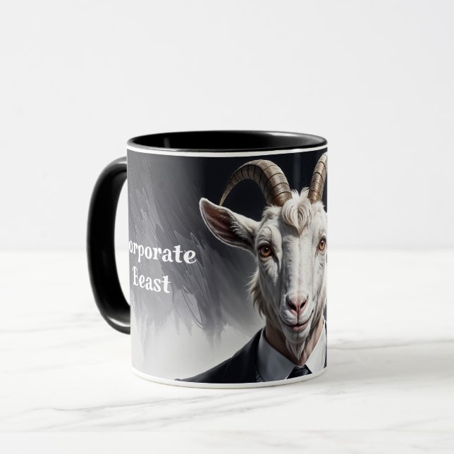 Funny animal boss surreal suited goat character mugg (Framsida vänster)