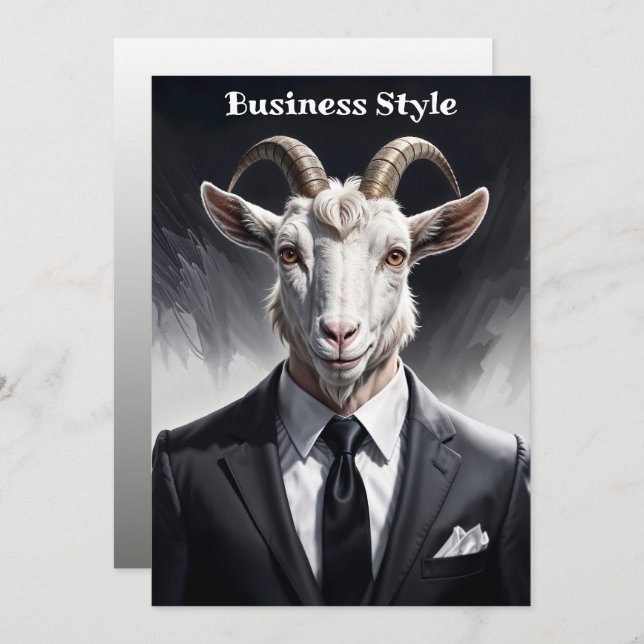 Funny animal boss surreal suited goat character spara datumet (Fram/baksida)