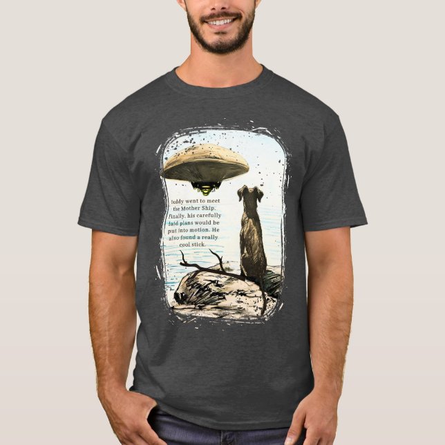 Funny animal dog alien spaceship UFO cool stick T Shirt (Framsida)