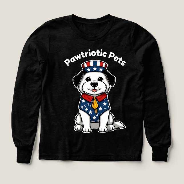 Funny animal Pawtriotic Pets Dog Cat Long Sleeve  T Shirt (Design framsida)