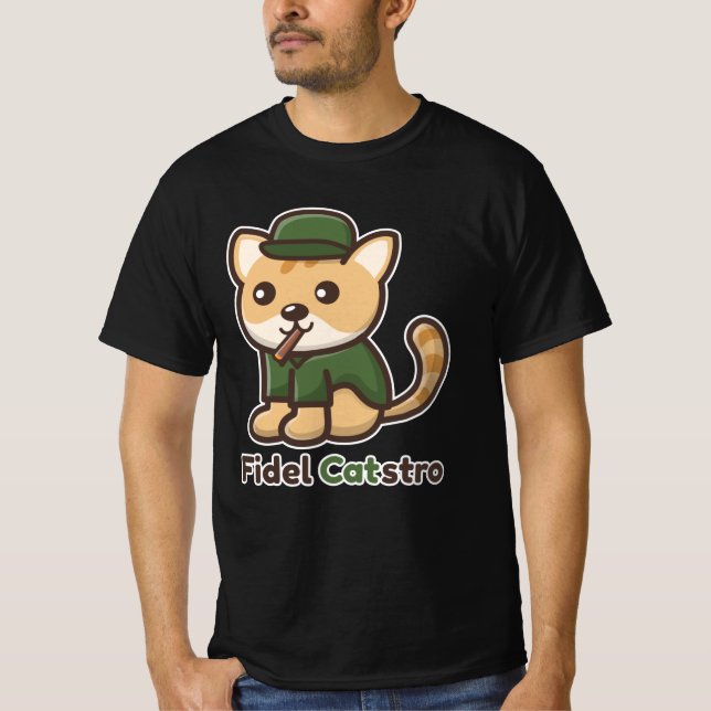 Funny Animals Cat Fidel Castro T Shirt (Framsida)
