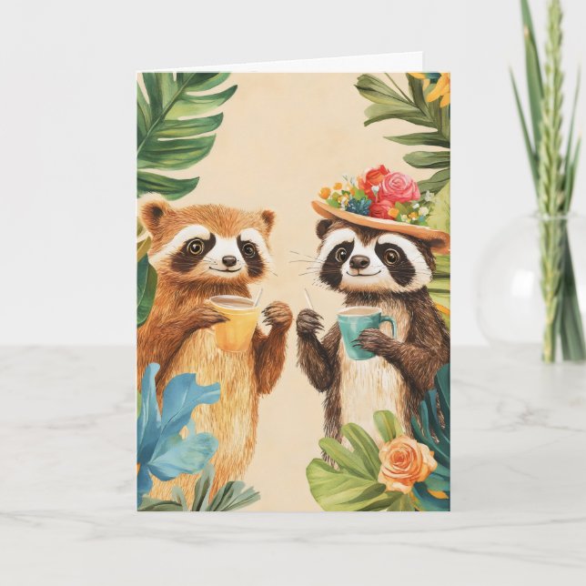 Funny Animals Exotic Flowers Helgkort (Framsida)