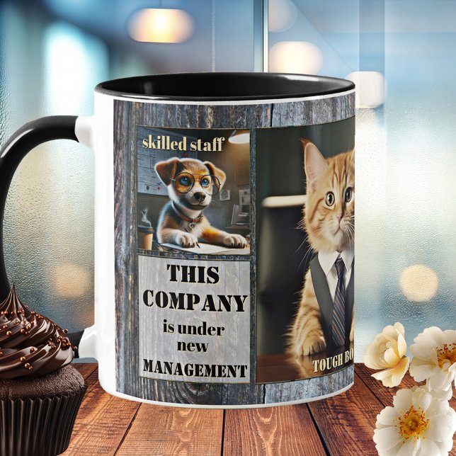 Funny Animals Office Photo Kaffemugg (Funny office mug featuring 4 of your custom photos (optional) on a rustic industrial design)