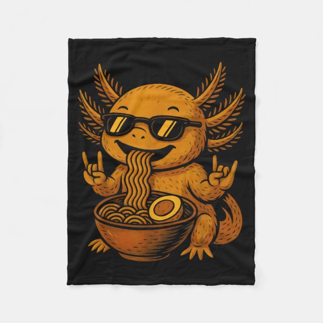 Funny Anime Kawaii Axolotl Eating Ramen Graphic Te Fleecefilt (Framsidan)