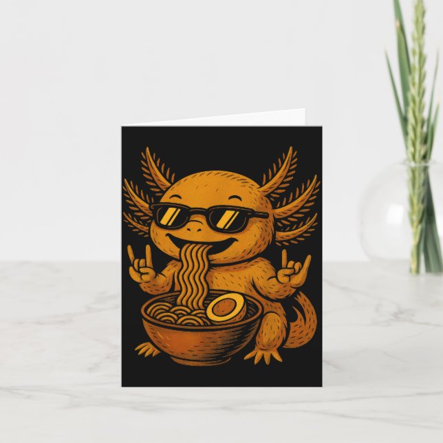 Funny Anime Kawaii Axolotl Eating Ramen Graphic Te Kort (Framsida)