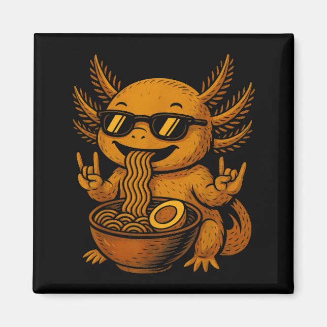 Funny Anime Kawaii Axolotl Eating Ramen Graphic Te Magnet (Framsidan)