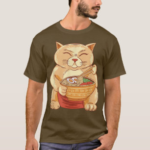 Funny Anime Sumo Cat Eats Ramen Noodles Kawaii in T Shirt