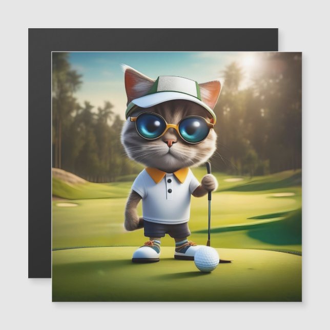 Funny Animerad Cat Golf Player (Fram/baksida)