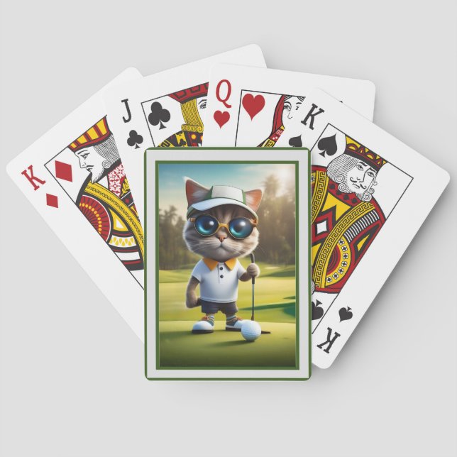Funny Animerad Cat Golf Player Casinokort (Baksidan)