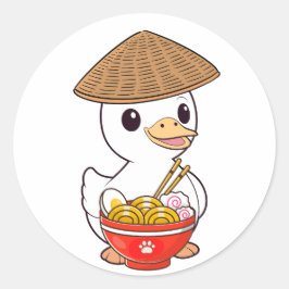 Funny anka äter nudlar runt klistermärke