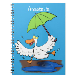 Funny anka med paraplydansande tecknad anteckningsbok