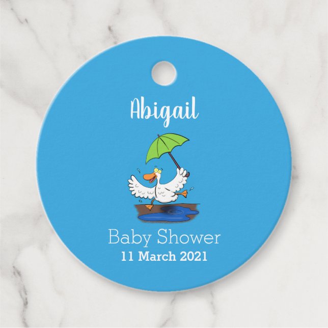 Funny anka med paraplydansande tecknad gåvor etiketter (Framsida)