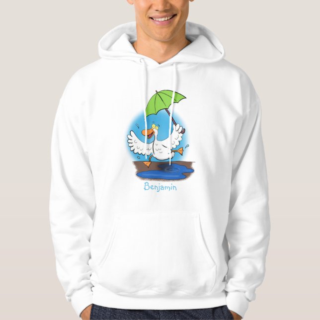 Funny anka med paraplydansande tecknad hoodie (Framsida)