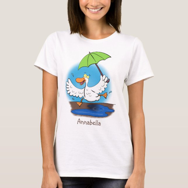 Funny anka med paraplydansande tecknad t shirt (Framsida)