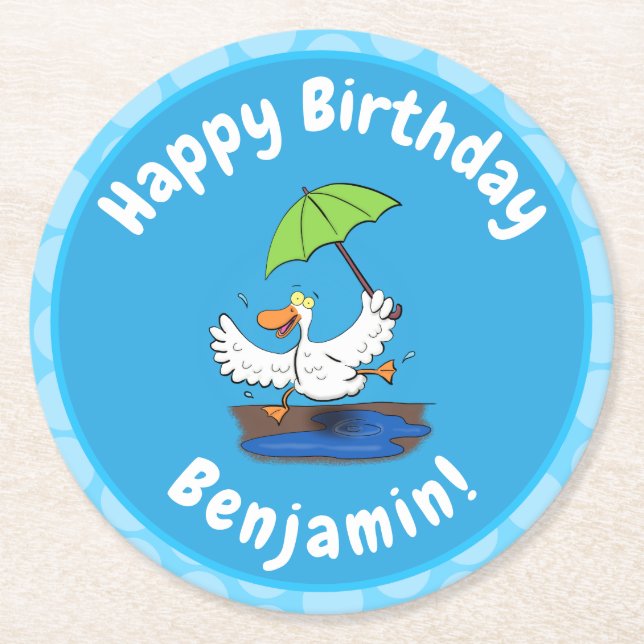 Funny anka med paraplydansande tecknad underlägg papper rund (Framsidan)