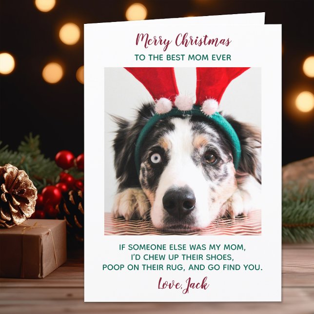 Funny Anpassningsbar Pet Photo Hund Mamma God jul Helgkort (Skapare uppladdad)