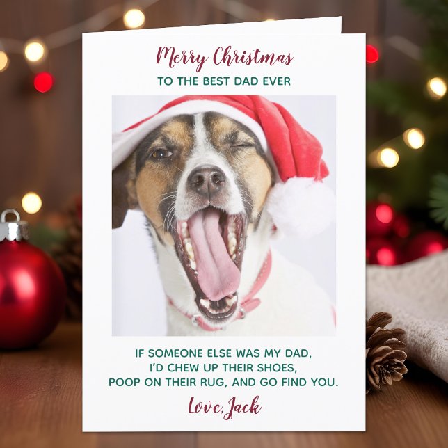 Funny Anpassningsbar Pet Photo Hund Pappa God jul Helgkort (Skapare uppladdad)