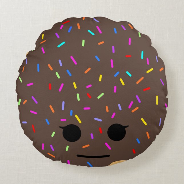 Funny Ansikte Chocolate Donut Round Dekorativ kudd Rund Kudde (Framsidan)