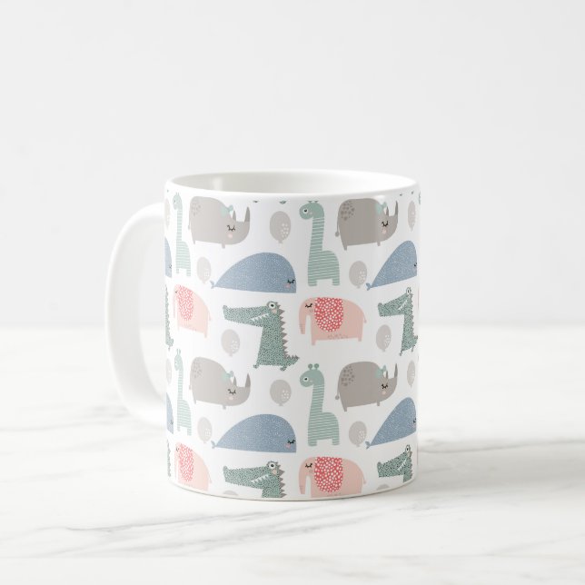 Funny Ansikte Cute Doodle Animal Mönster Kaffemugg (Framsida vänster)