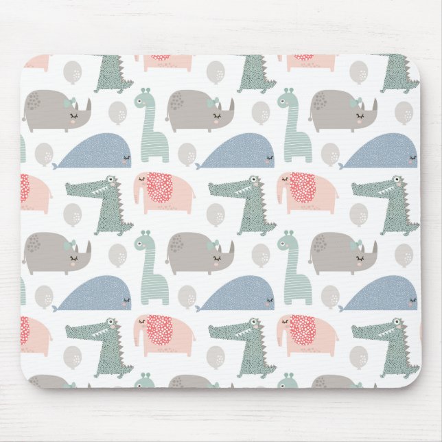 Funny Ansikte Cute Doodle Animal Mönster Musmatta (Framsidan)