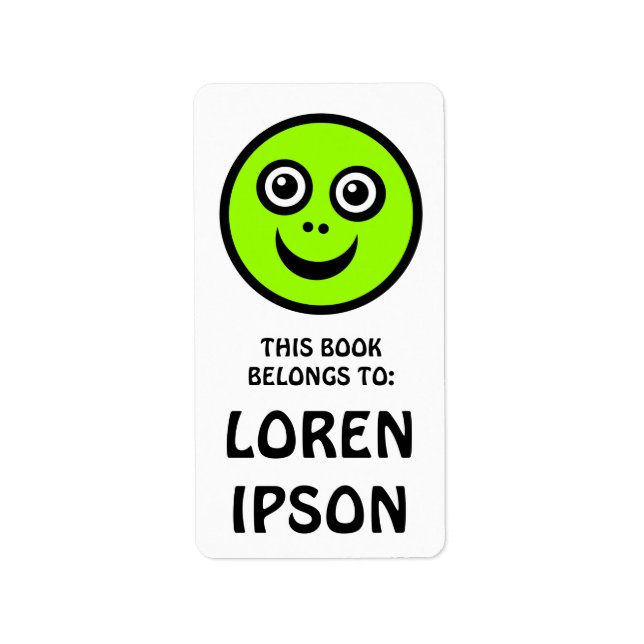 Funny Ansikte - Grönt - Bok Plate Adressetikett (Framsidan)