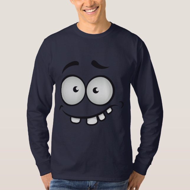 Funny ansikte mörk blått manar t shirt (Framsida)