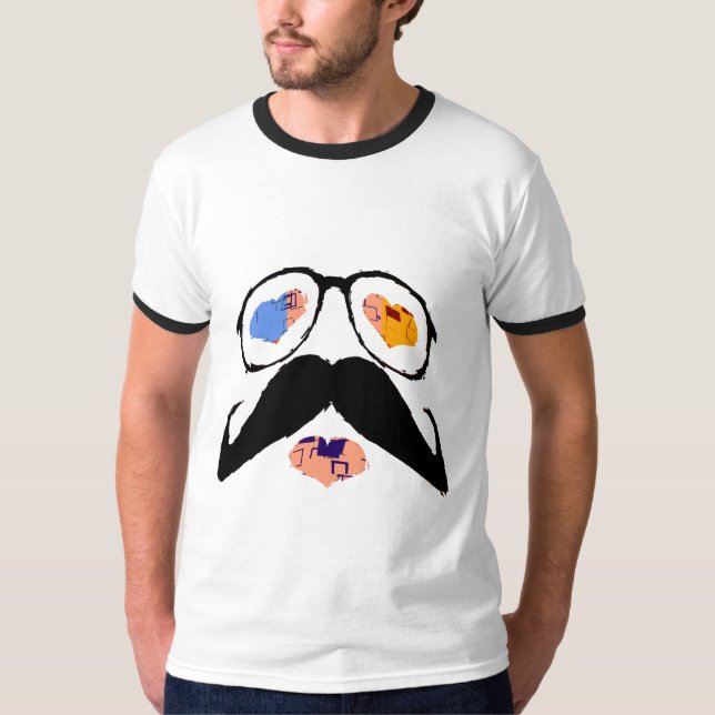 Funny Ansikte Mustache Tee Shirt (Framsida)