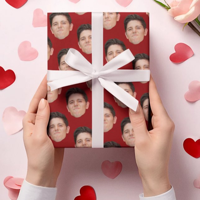 Funny Ansikte Photo Cardinal Red Gift Wrapping Pap Presentpapper (Skapare uppladdad)