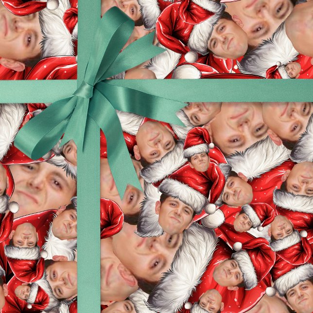 Funny Ansikte Photo in Santa Hat jul Gift Wrap Presentpapper (Skapare uppladdad)