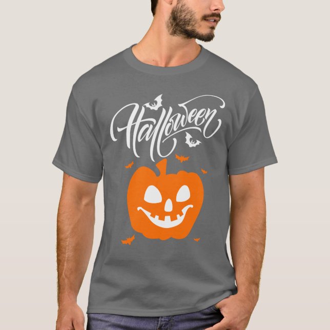 Funny Ansikte Pumpkin Halloween Tshirts för manar (Framsida)