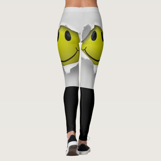 Funny Ansikte Smiling Lycklig Roligt Laughs Leggings (Baksida)