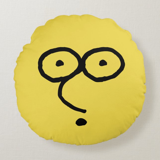 Funny Ansikte Teckning Rund Kudde (Framsidan)