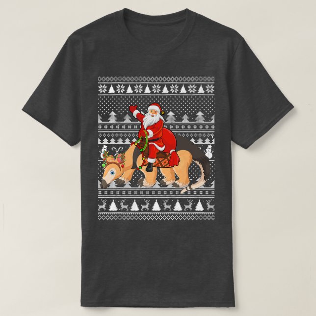 Funny Anteater Älskare Santa Riding Anteater Ugly  T Shirt (Design framsida)