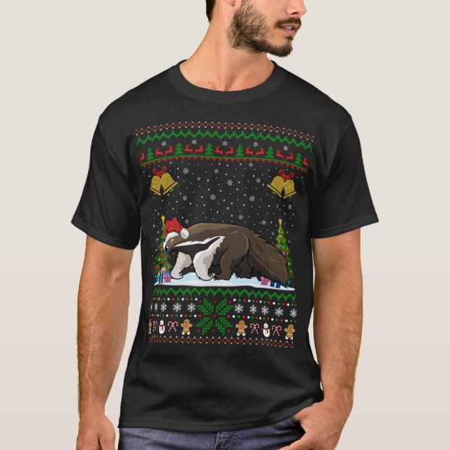 Funny Anteater Julafton Gift Santa Hat Ugly Anteat T Shirt (Framsida)