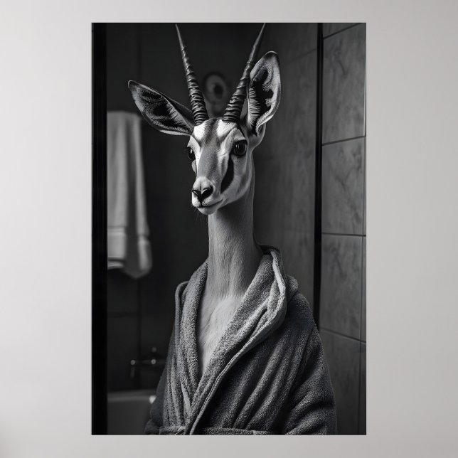 Funny Antelope in Bathrobe Print, Quirky Bathroom Poster (Framsidan)