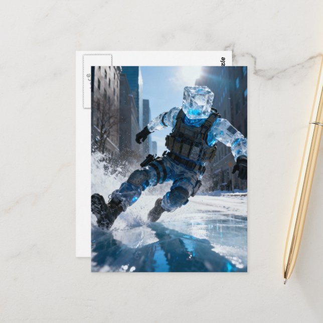 Funny anthromorphic icecube falling on ice  vykort (Fram/Back In Situ)