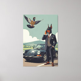 Funny anthropomorphic Doberman Pinscher dog Canvastryck