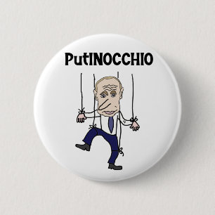 Funny Anti Putin och Ryssland Putinocchio Pun Knapp