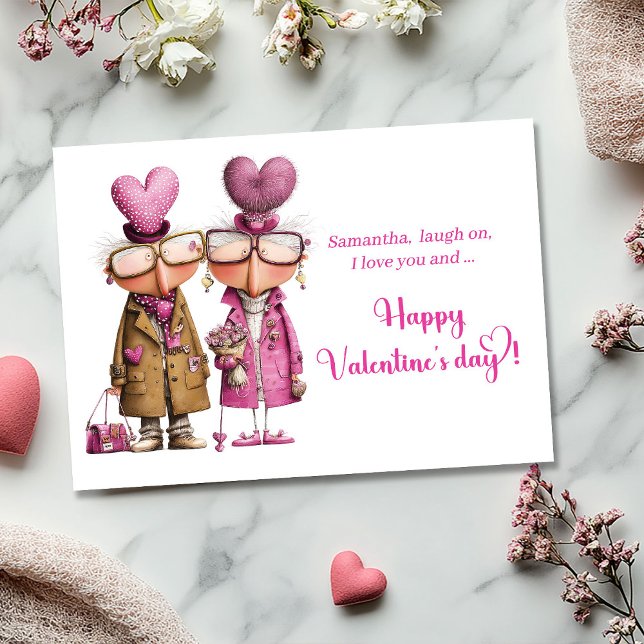 Funny Anti Valentine Love Couple Card Hot Pink Julkort (Funny Anti Valentine Love Couple Card Hot Pink)