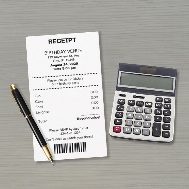 Funny, any age receipt theme Birthday invitation Tilläggskort (Skapare uppladdad)