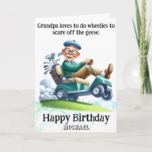 *~* Funny AP94 Older Golf Cart Man Birthday Card Tack Kort (Framsida)